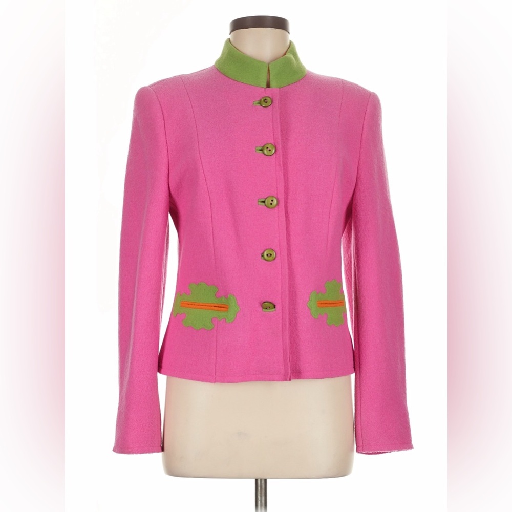 GAISBERGER COUTURE 100% Wool Austrian Unique Pink and Green Jacket Size 38